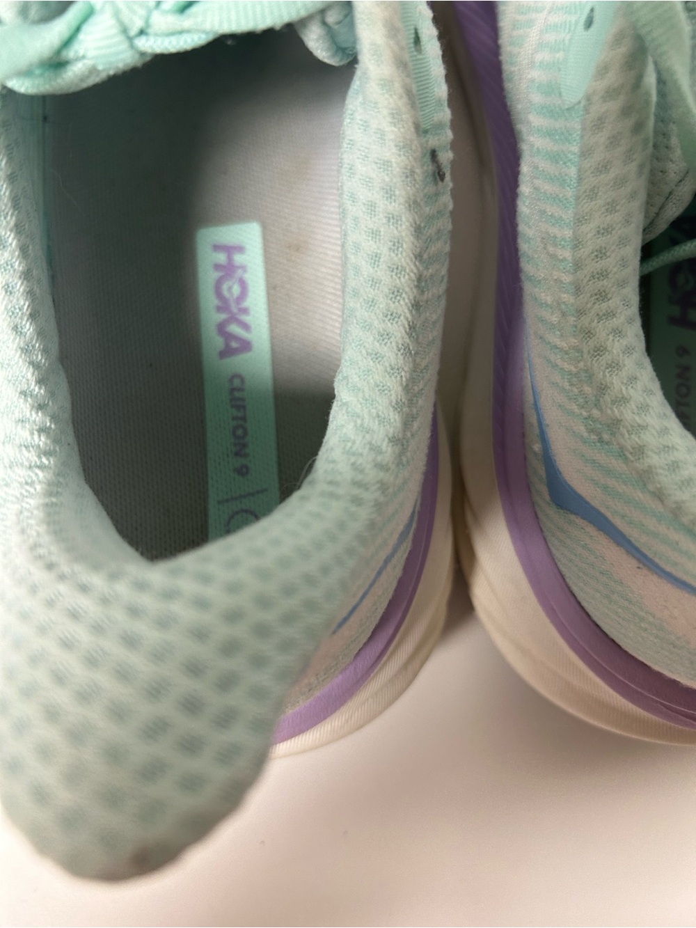 HOKA Clifton 9 Women's Running Shoes Size 10 B Mint Green Purple EUC - Picture 6 of 7